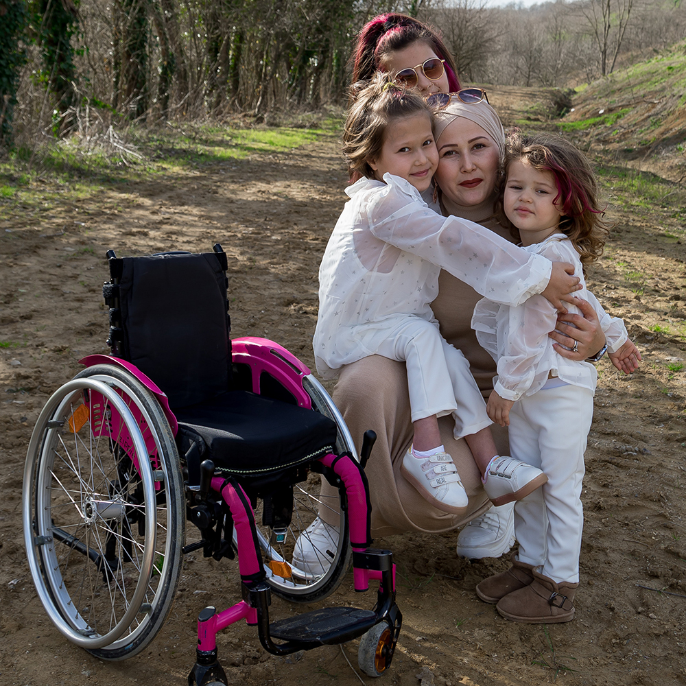 Smiling family on a trail